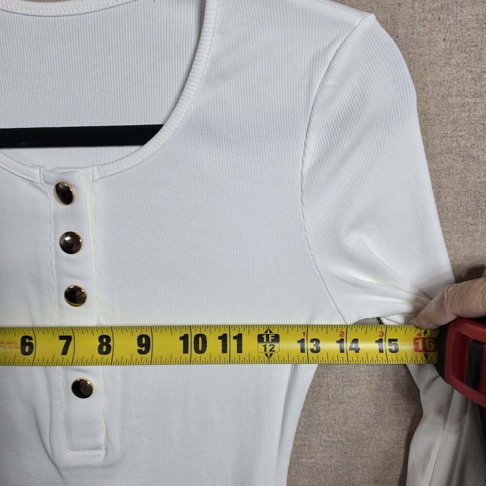 Ribbed Long Sleeve Henley Gold Snapp Womens Size S White - Picture 4 of 10